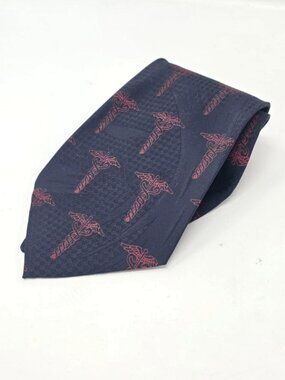 Designs by A. Rogers men blue red medical necktie Caduceus dark‎ academia